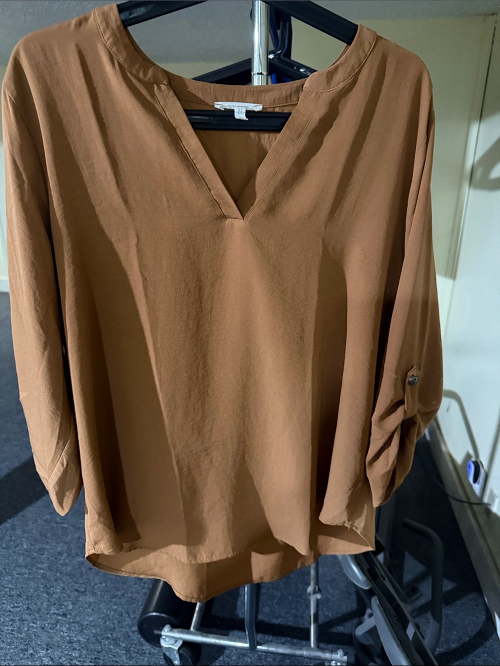 Roll-Tab V-Neck Tunic in Warm Rust